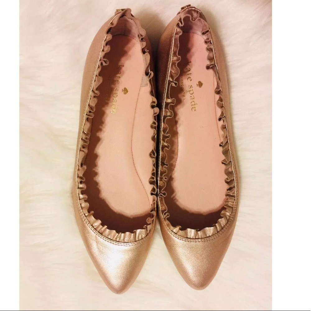 Kate Spade RoseGold Ruffle Pointed Toe Flat 6.5 M